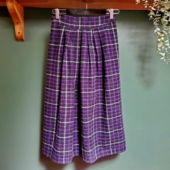 Vintage | Purple Plaid Wool-Blend Skirt - Picture 1 of 3